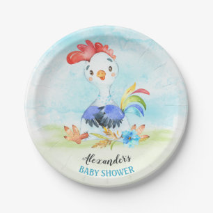 Assiettes En Carton Parc de Baby showers Watercolor Booster Rooster