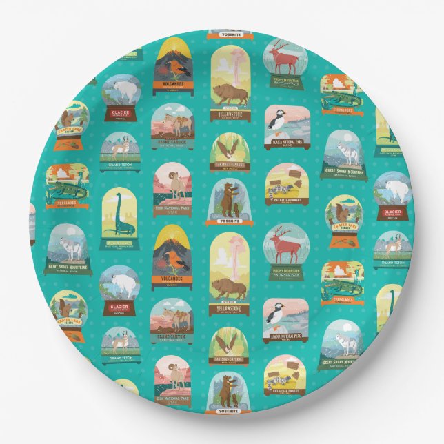 Assiettes En Carton Parcs nationaux dans les serviettes Turquoises (Devant)