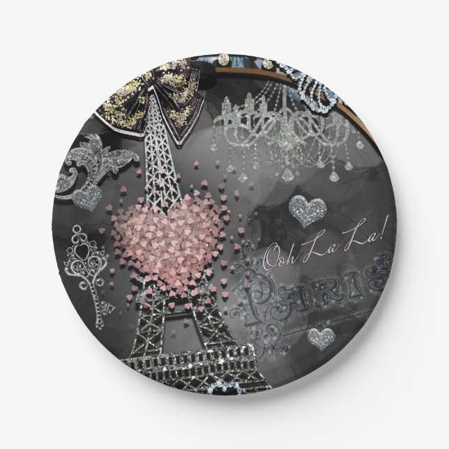 Assiettes En Carton Paris Bling Glamor Sparkle France Sweet 16 Party (Devant)