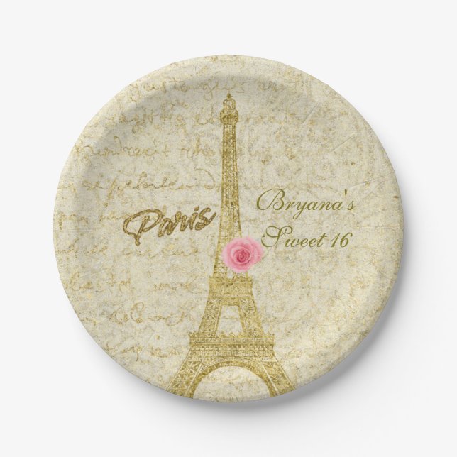 Assiettes En Carton Paris Tour Eiffel Gold & Pink Glamour Party (Devant)