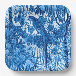 Assiettes En Carton Parrot dans un cadre de jungle, Indigo bleu et bla