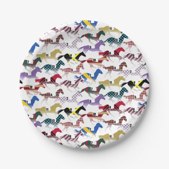 Assiettes En Carton Partez pour les courses de chevaux Jockey Motif en (Devant)