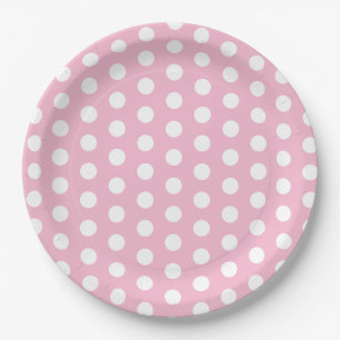 Assiettes En Carton Parti à points polka rose et blanc