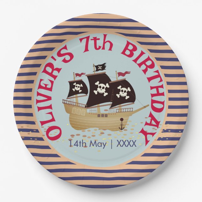 Assiettes En Carton Parti Anniversaire de enfant de navire pirate (Devant)