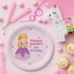 Assiettes En Carton Parti Anniversaire de enfant rose princesse à tête