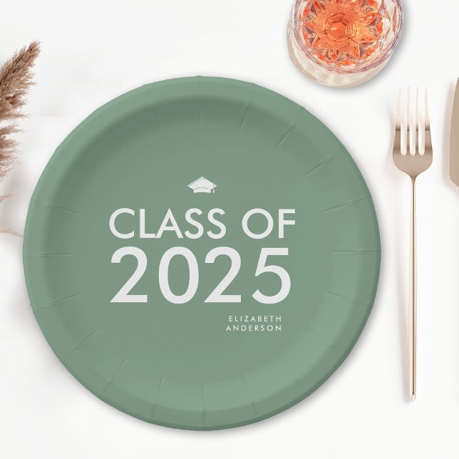 Assiettes En Carton Parti de Graduation Vert Gras Moderne (Créateur téléchargé)