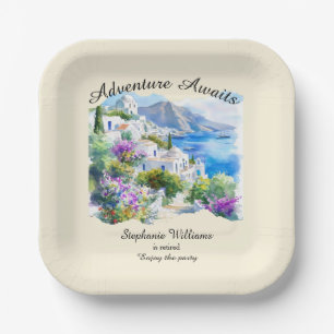 Assiettes En Carton Parti de retraite Colorful Grèce Village Océan
