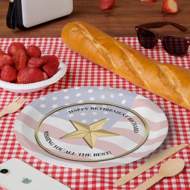 Assiettes En Carton Parti de retraite militaire personnalisé (Pique-nique)