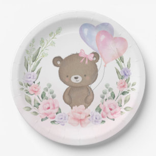 Assiettes En Carton Parti des Ballons floraux mauves roses de l'Ours e