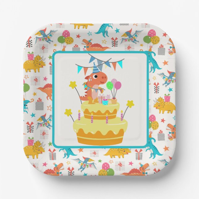 Assiettes En Carton Parti Dinosaur (Recto)