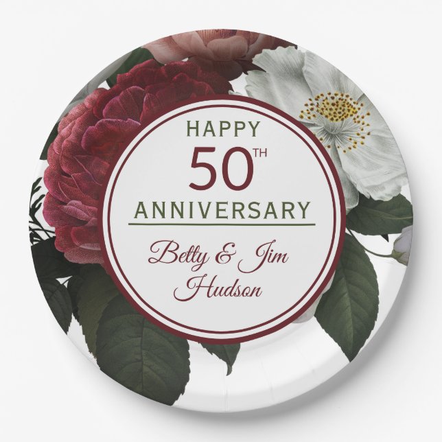 Assiettes En Carton Parti du 50e anniversaire avec des noms (Devant)