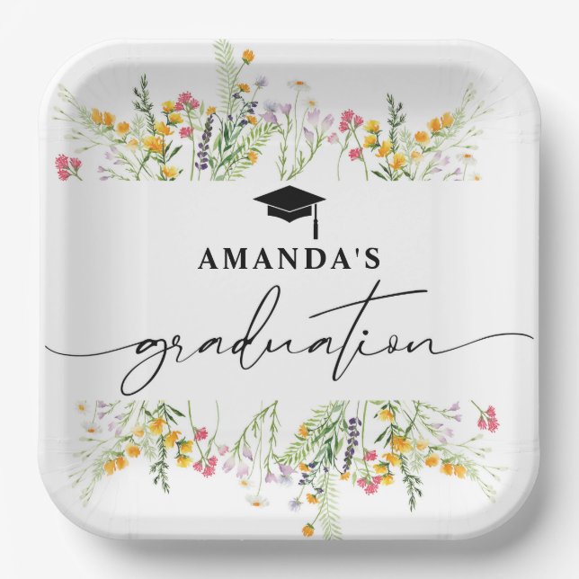 Assiettes En Carton Parti fleur sauvage Boho Graduation (Recto)