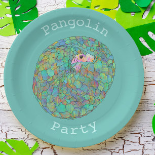 Assiettes En Carton Parti Pangolin Activisme Animal Vert en Voie de Di