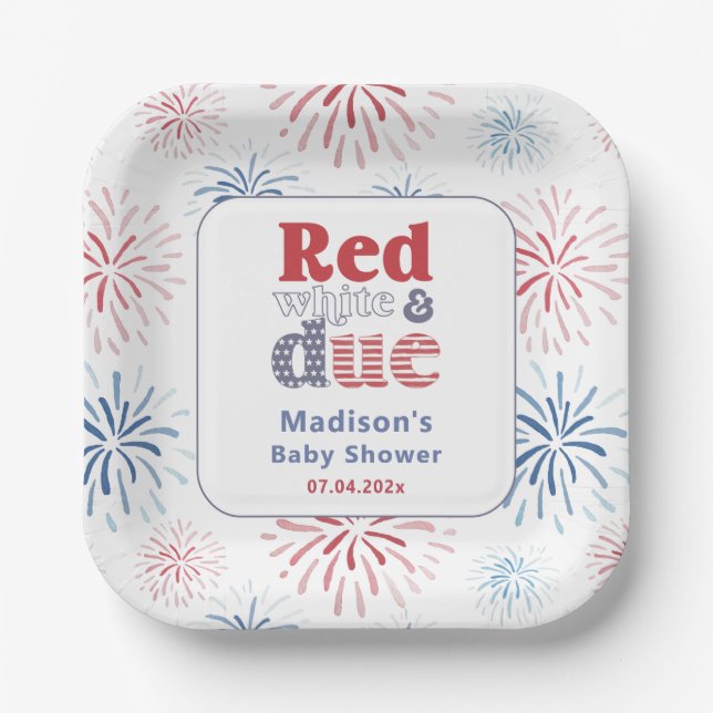 Assiettes En Carton Parti Patriotique Rouge Blanc dû Baby shower (Recto)