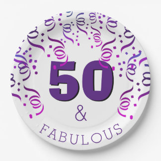 Assiettes En Carton Parti pourpre| 50 Joyeux 50e anniversaire