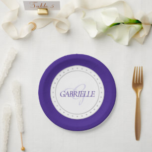 Assiettes En Carton Parti pourpre Nom de script chic Royal Ultra Vio