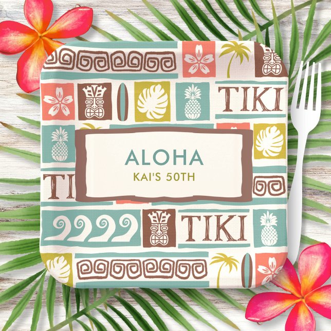 Assiettes En Carton Parti Retro Tiki Tropical Aloha Anniversaire (Créateur téléchargé)