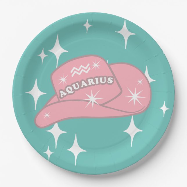 Assiettes En Carton Parti Turquoise Aquarius Zodiac moderne (Devant)