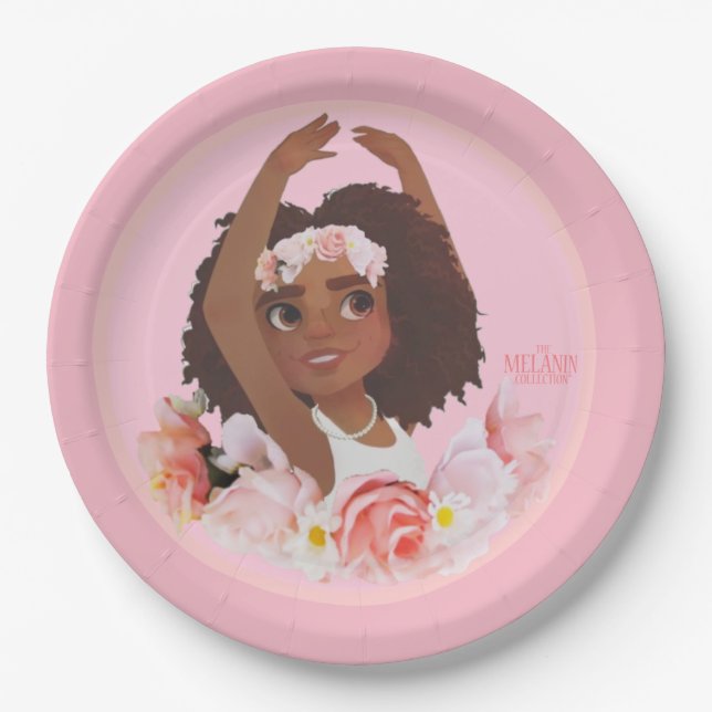 Assiettes En Carton Partie avec la fille d'Afro-américain de ballerine (Devant)