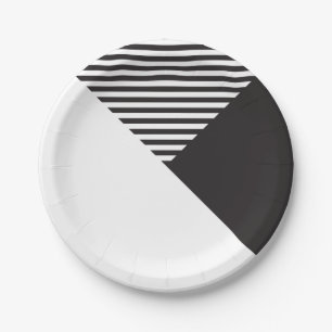 Assiettes En Carton Partie blanche noire minimaliste de rayures