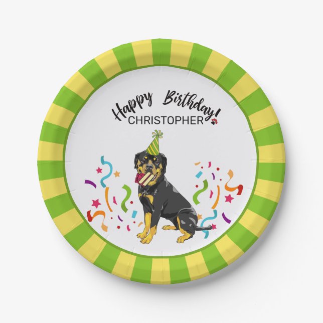 Assiettes En Carton Partie de chien de rottweiler de joyeux (Devant)