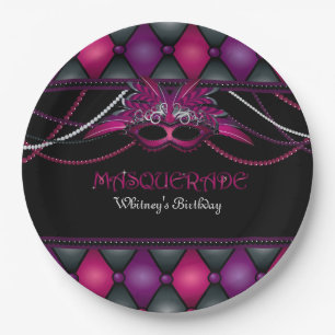 Assiettes En Carton Partie de mascarade, rose et noire plaque à papie