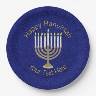 Assiettes En Carton Partie élégante de Menorah Chanukah d'or de