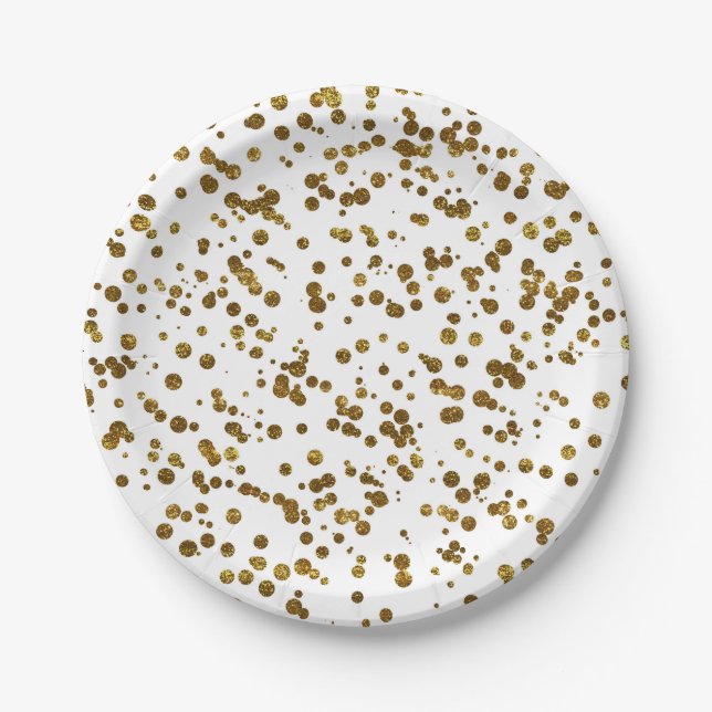 Assiettes En Carton Parties scintillant à billes d'or Confetti (Devant)