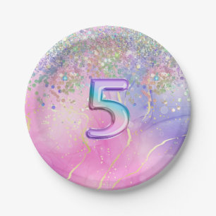 Assiettes En Carton Parties scintillant arc-en-ciel 5ème anniversaire