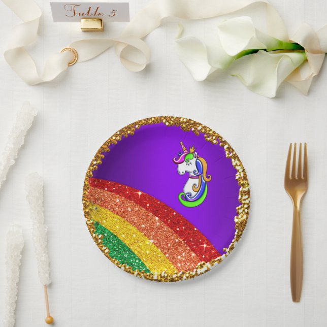 Assiettes En Carton Parties scintillant arc-en-ciel Plaques papier uni (Mariage)