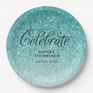 Assiettes En Carton Parties scintillant bleu Aqua Célébrer Personnalis