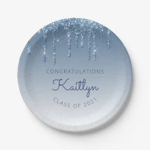 Assiettes En Carton Parties scintillant Bleue Chic Fête de Graduation