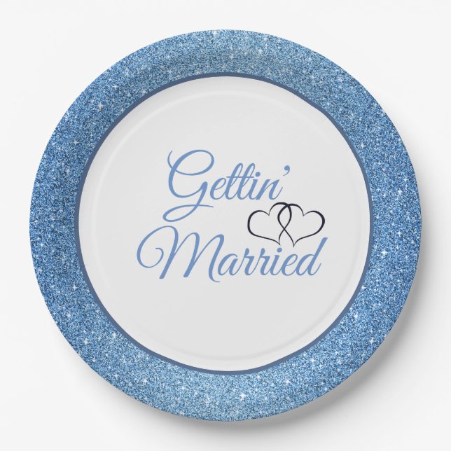 Assiettes En Carton Parties scintillant bleue mariée 9" Plaques de pap (Devant)