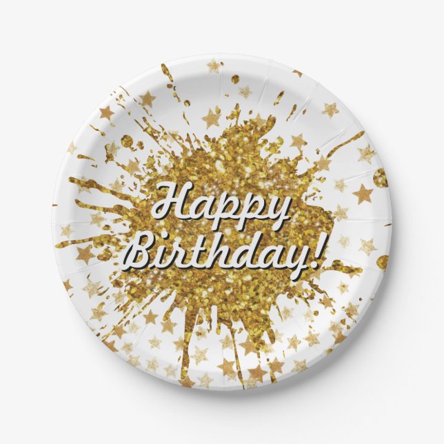 Assiettes En Carton Parties scintillant brillant or amusant graffiti p (Devant)