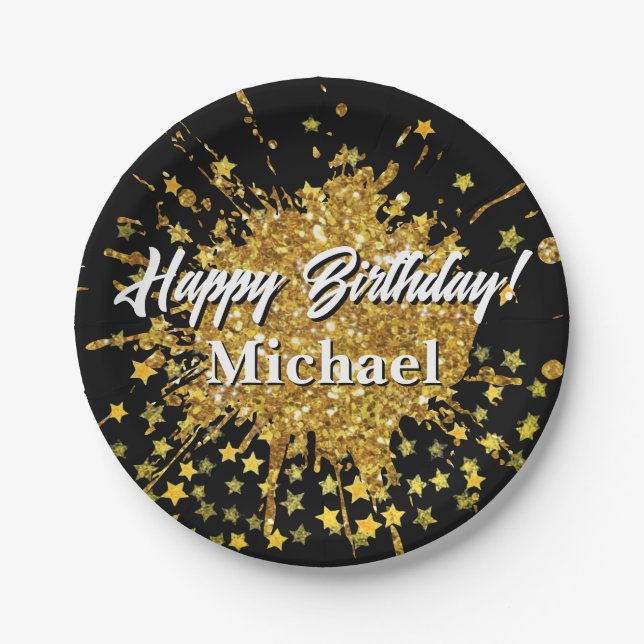 Assiettes En Carton Parties scintillant brillant or amusant graffiti p (Devant)