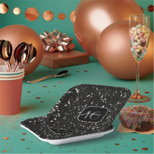 Assiettes En Carton Parties scintillant brillante noire et blanche Dou
