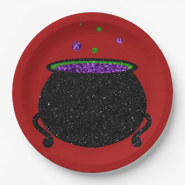 Assiettes En Carton Parties scintillant Cauldron Halloween (Devant)