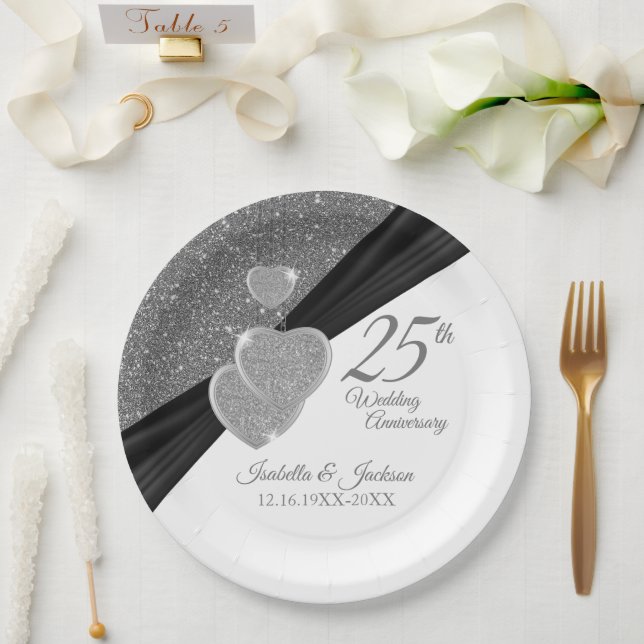 Assiettes En Carton Parties scintillant d'argent 25e anniversaire Mari (Mariage)