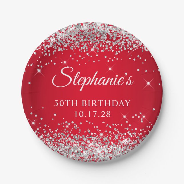 Assiettes En Carton Parties scintillant d'argent et 30e anniversaire r (Devant)