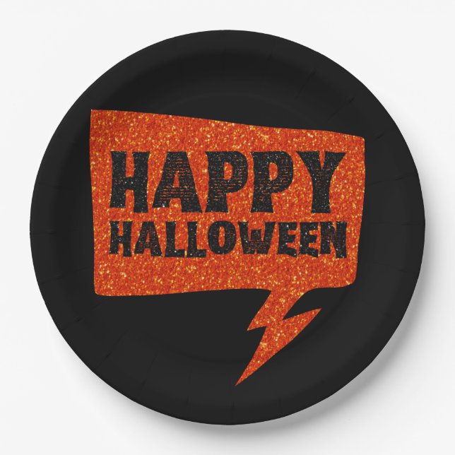 Assiettes En Carton Parties scintillant de bulle vocale Joyeux Hallowe (Devant)