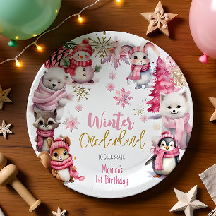 Assiettes En Carton Parties scintillant de neige de l'hiver onederland