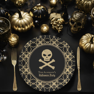Assiettes En Carton Parties scintillant d'Halloween pour le crâne tiré
