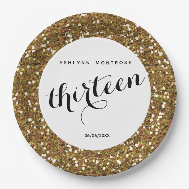Assiettes En Carton Parties scintillant d'or 13e anniversaire (Devant)
