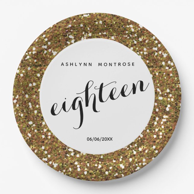 Assiettes En Carton Parties scintillant d'or 18e anniversaire (Devant)