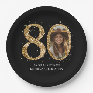 Assiettes En Carton Parties scintillant d'or adulte 80e anniversaire P