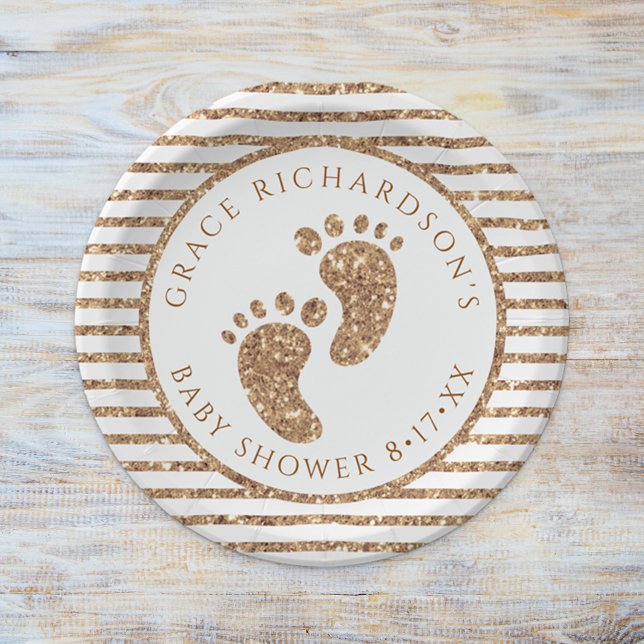 Assiettes En Carton Parties scintillant d'or Baby shower pieds bébé Pe (Baby Shower Gold Glitter Party Plates)