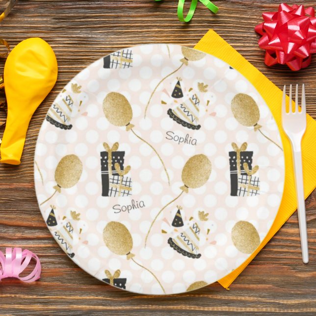 Assiettes En Carton Parties scintillant d'or Ballons et Casquettes de  (Créateur téléchargé)