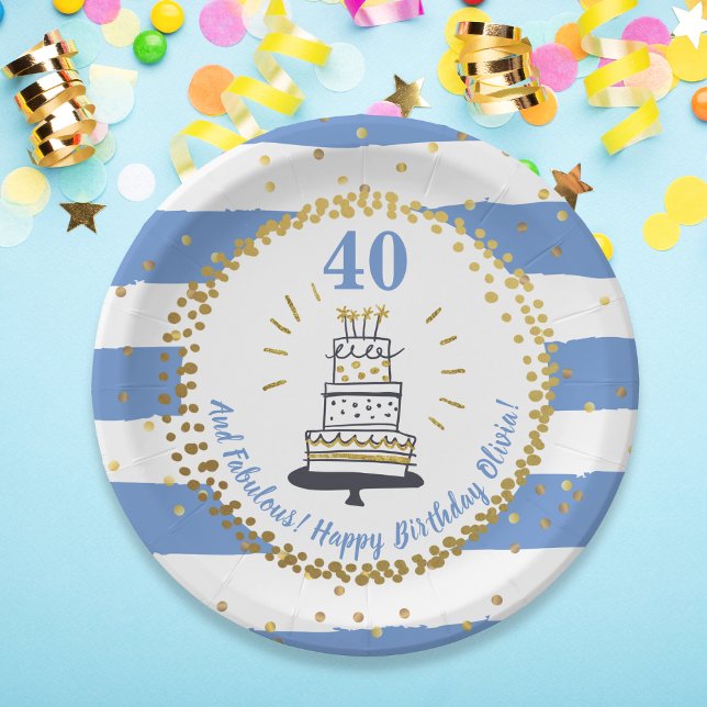 Assiettes En Carton Parties scintillant d'or Bleu Stripe N'importe que (Créateur téléchargé)