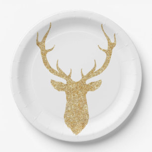 Assiettes En Carton Parties scintillant d'or Faux Cerf de Noël
