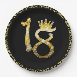 Assiettes En Carton Parties scintillant d'or Glam moderne 18e annivers